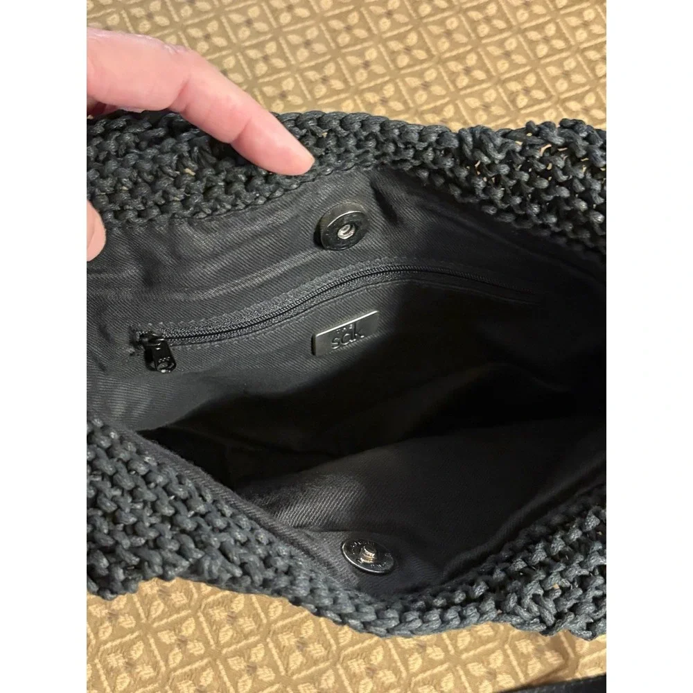 The SAK Bag Black Shoulder Bag Crochet Knit Purse Woven Hobo Handbag